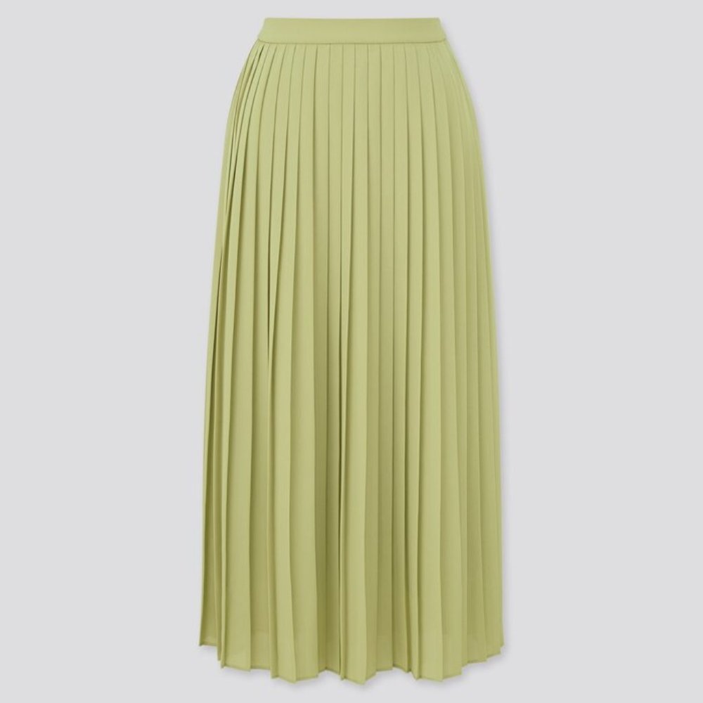Uniqlo Chiffon Pleated Long Skirt in Green - Large